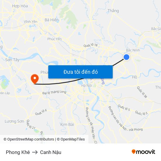 Phong Khê to Canh Nậu map
