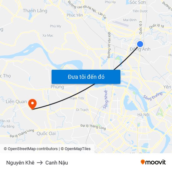 Nguyên Khê to Canh Nậu map