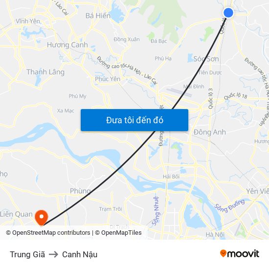 Trung Giã to Canh Nậu map