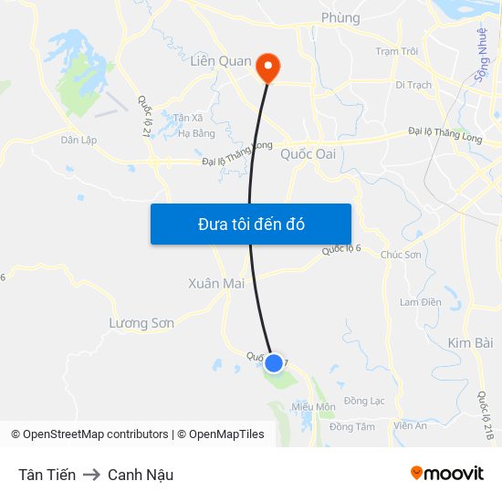 Tân Tiến to Canh Nậu map