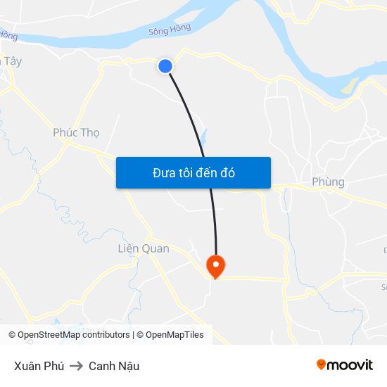 Xuân Phú to Canh Nậu map