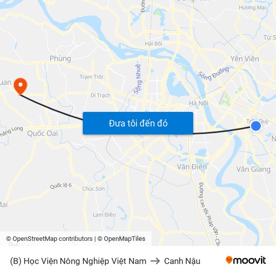(B) Học Viện Nông Nghiệp Việt Nam to Canh Nậu map