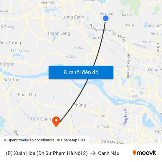 (B) Xuân Hòa (Đh Sư Phạm Hà Nội 2) to Canh Nậu map