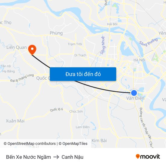 Bến Xe Nước Ngầm to Canh Nậu map