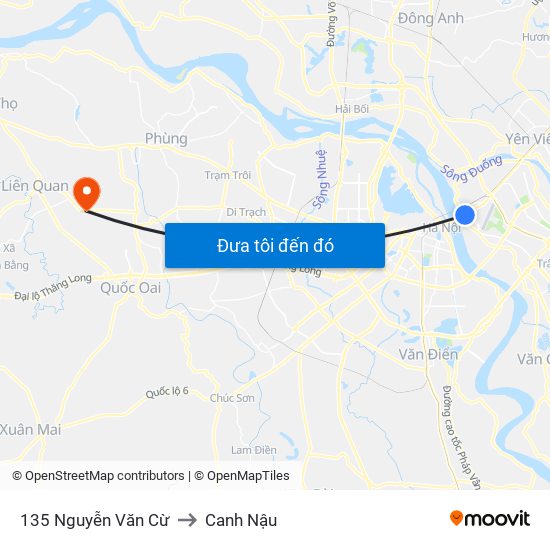 135 Nguyễn Văn Cừ to Canh Nậu map