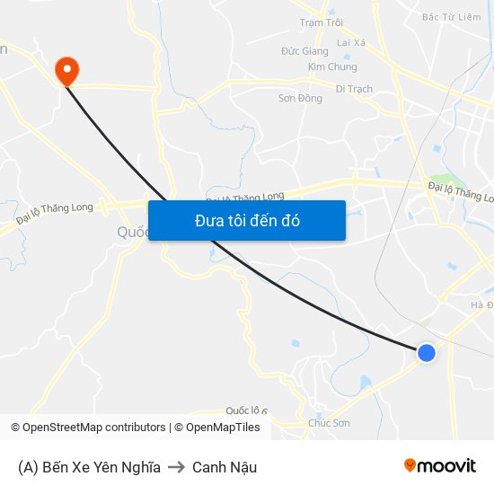 (A) Bến Xe Yên Nghĩa to Canh Nậu map