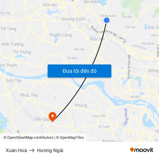 Xuân Hoà to Hương Ngải map