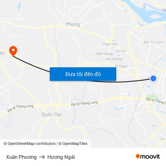 Xuân Phương to Hương Ngải map