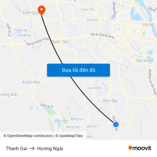 Thanh Oai to Hương Ngải map