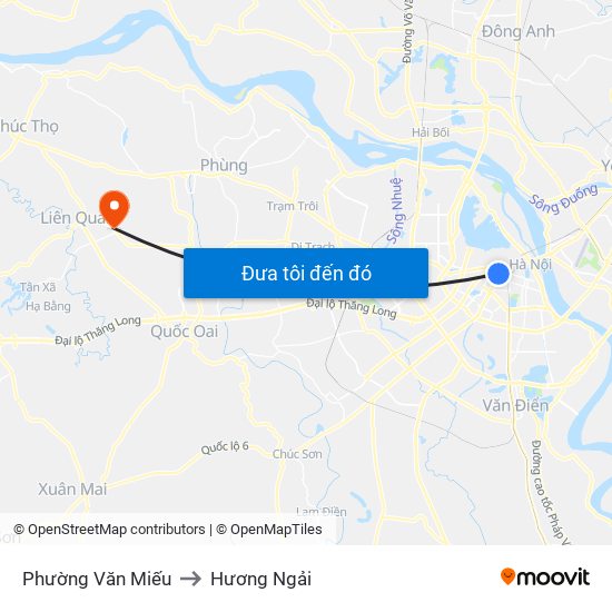 Phường Văn Miếu to Hương Ngải map