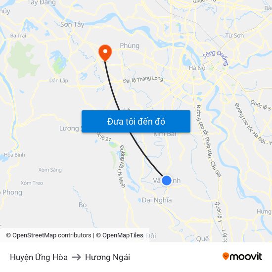Huyện Ứng Hòa to Hương Ngải map