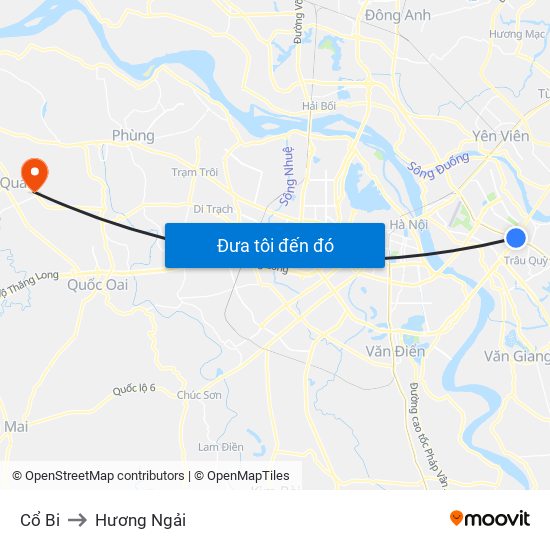 Cổ Bi to Hương Ngải map