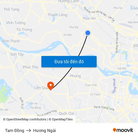 Tam Đồng to Hương Ngải map