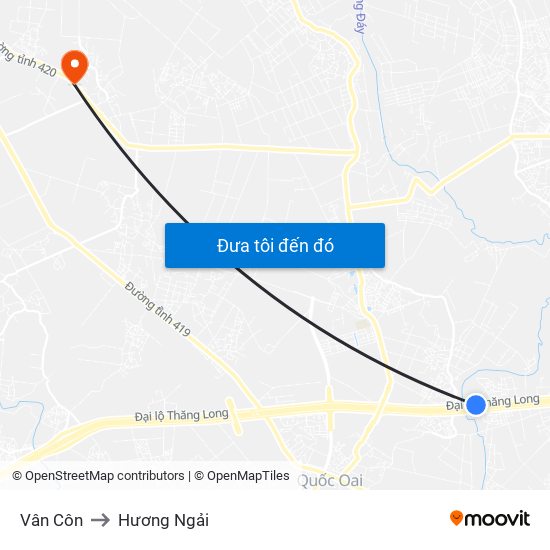 Vân Côn to Hương Ngải map