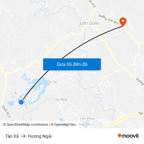 Tân Xã to Hương Ngải map