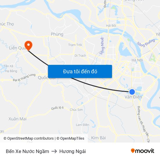 Bến Xe Nước Ngầm to Hương Ngải map