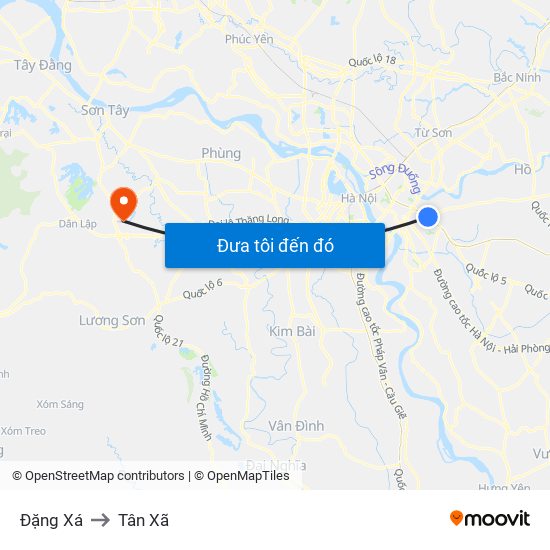 Đặng Xá to Tân Xã map