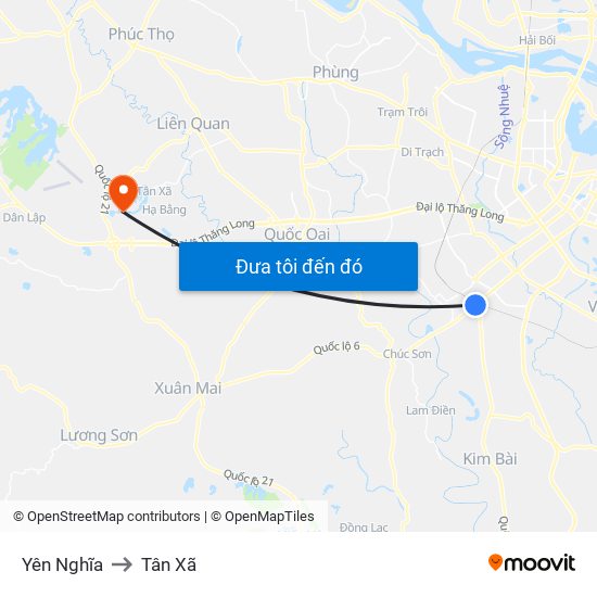 Yên Nghĩa to Tân Xã map