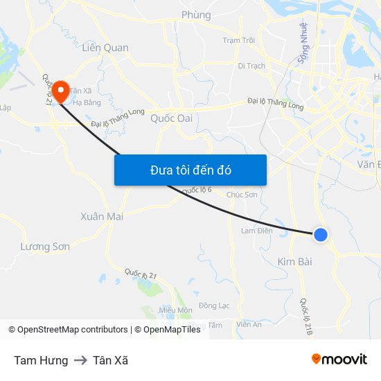 Tam Hưng to Tân Xã map