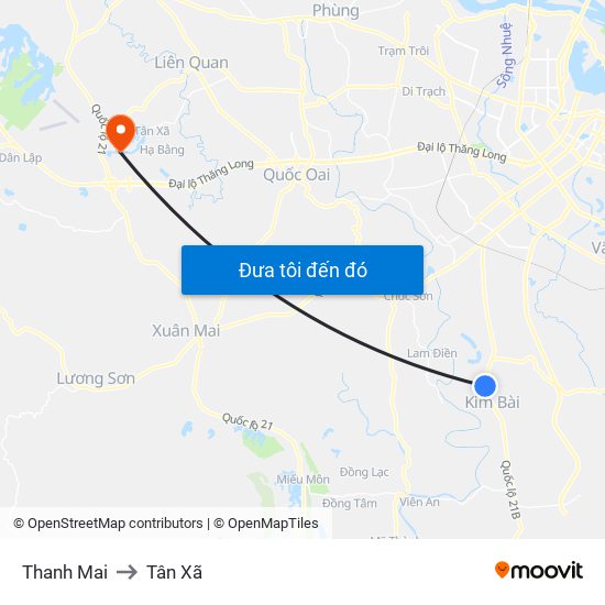 Thanh Mai to Tân Xã map
