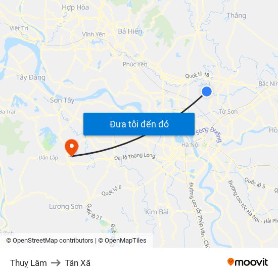 Thuỵ Lâm to Tân Xã map