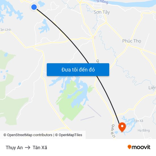 Thụy An to Tân Xã map