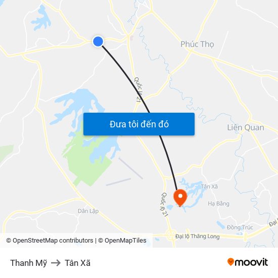 Thanh Mỹ to Tân Xã map