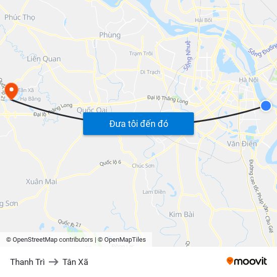 Thanh Trì to Tân Xã map