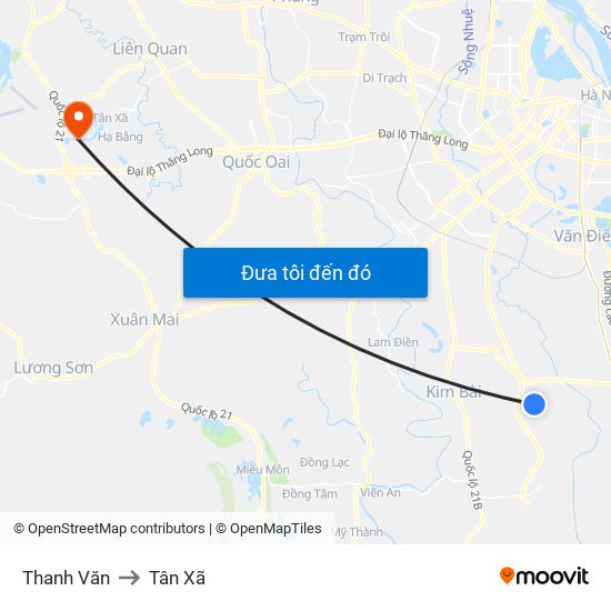 Thanh Văn to Tân Xã map