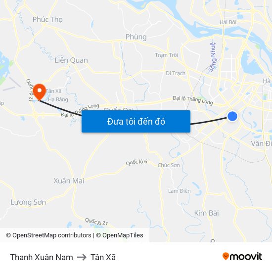 Thanh Xuân Nam to Tân Xã map