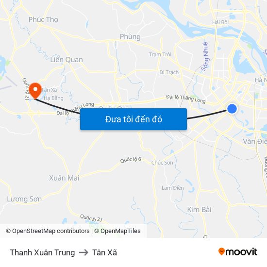 Thanh Xuân Trung to Tân Xã map