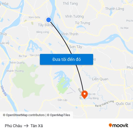 Phú Châu to Tân Xã map