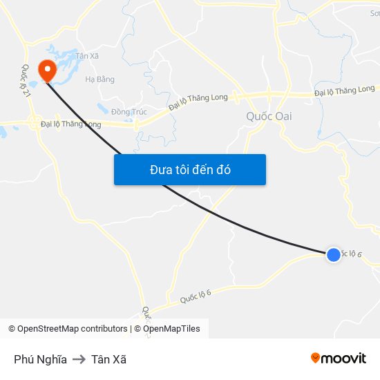 Phú Nghĩa to Tân Xã map