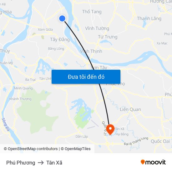 Phú Phương to Tân Xã map