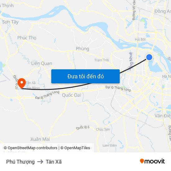 Phú Thượng to Tân Xã map