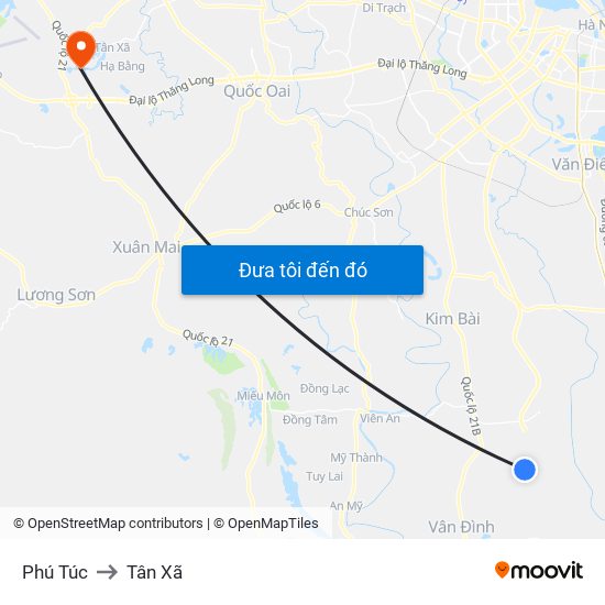 Phú Túc to Tân Xã map