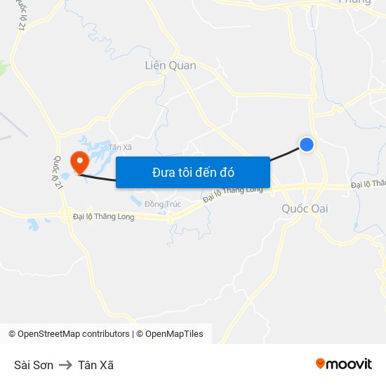 Sài Sơn to Tân Xã map