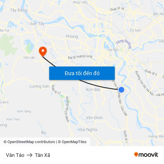 Vân Tảo to Tân Xã map