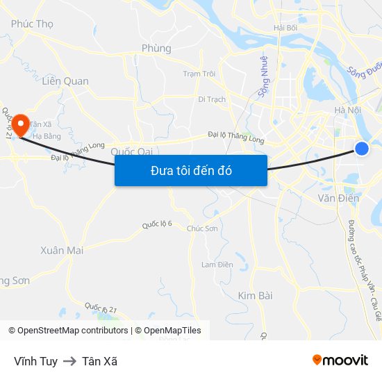 Vĩnh Tuy to Tân Xã map