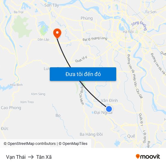 Vạn Thái to Tân Xã map