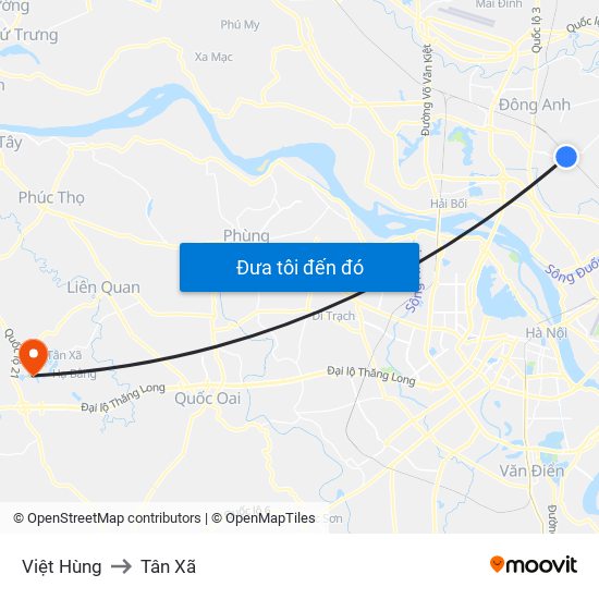 Việt Hùng to Tân Xã map