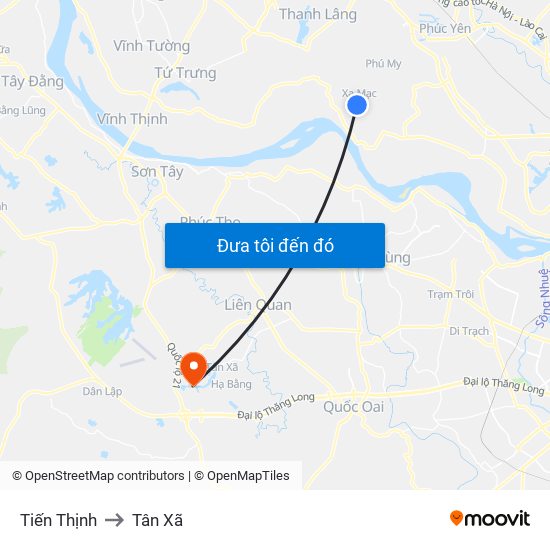 Tiến Thịnh to Tân Xã map