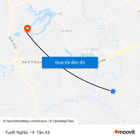 Tuyết Nghĩa to Tân Xã map