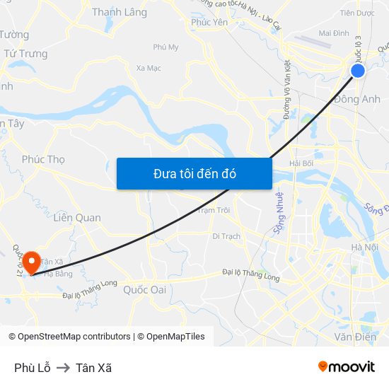 Phù Lỗ to Tân Xã map