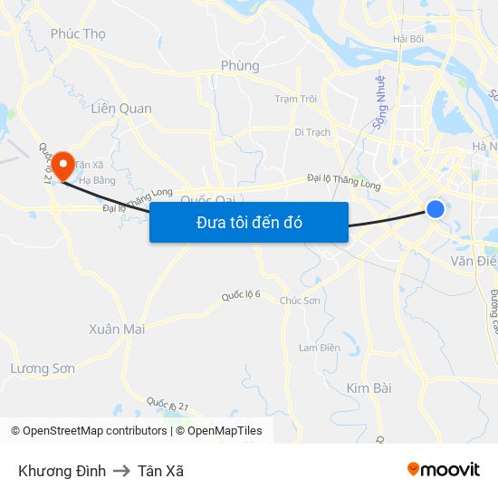 Khương Đình to Tân Xã map