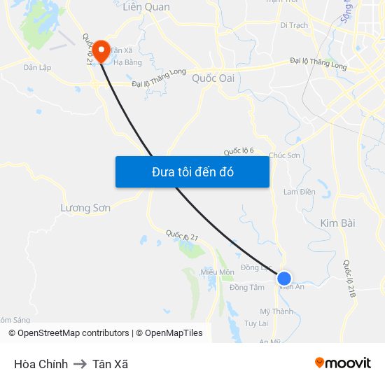 Hòa Chính to Tân Xã map