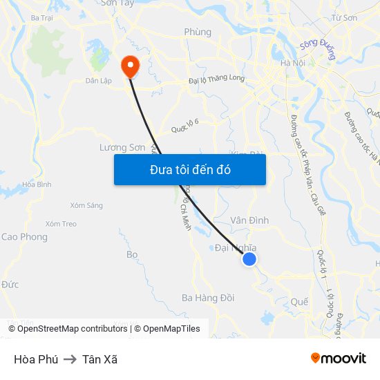 Hòa Phú to Tân Xã map