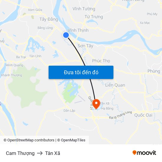 Cam Thượng to Tân Xã map