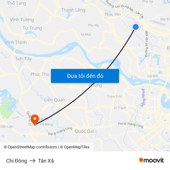Chi Đông to Tân Xã map