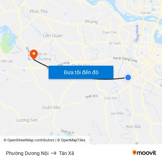 Phường Dương Nội to Tân Xã map